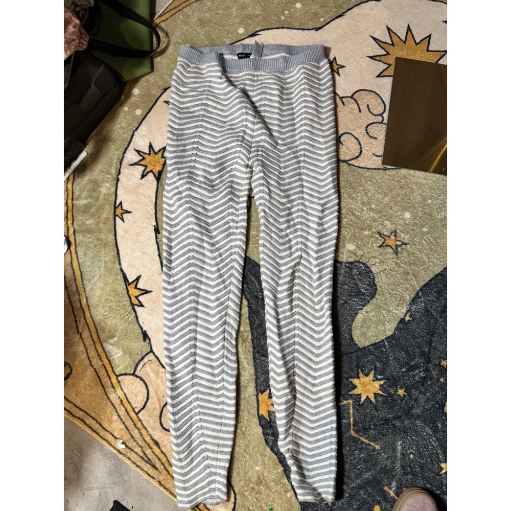 PrettyLittleThing Chevron Knit Lounge Pants Women's Size L Gray White Striped - Picture 1 of 3